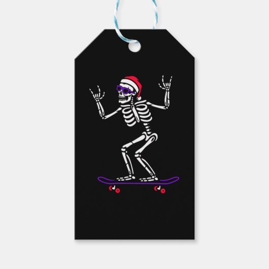 ÉTIQUETTES-CADEAU SKELETON DE NOËL SUR SKATEBOARD FUNNY XMAS (Devant)