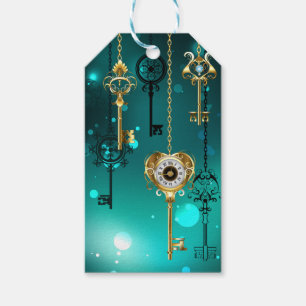 Étiquettes-cadeau Skeleton Keys on Green Background