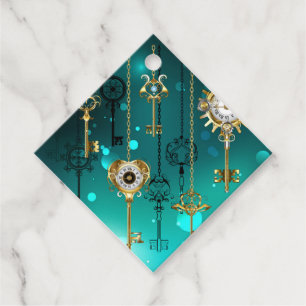 Étiquettes Cadeau Skeleton Keys on Green Background