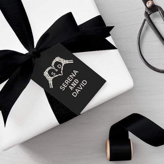 Étiquettes-cadeau Skeleton Mariage du coeur des mains