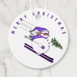 Étiquettes Cadeau Skiing Snowman Christmas Cadeau Tags inc. Twine