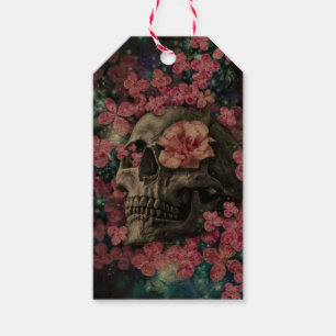 Étiquettes-cadeau Skull Surrounded by Pink Flowers