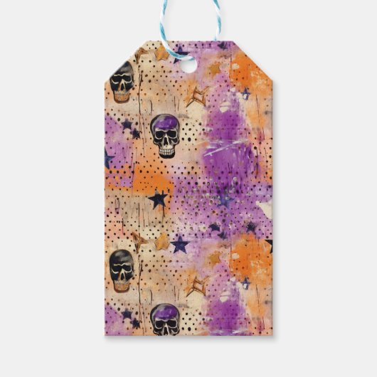 Étiquettes-cadeau Skulls Dots Stars Boho Abstrait Motif Halloween (Devant)