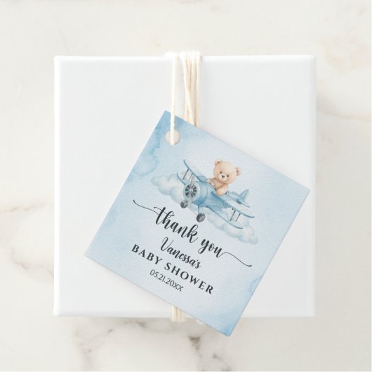 Étiquettes Cadeau Sky Adventure Cute Teddy Bear Pilote Merci (En situation)