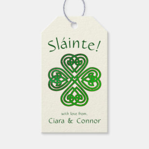 Étiquettes-cadeau Sláinte Green Celtic Shamrock irlandais Nom