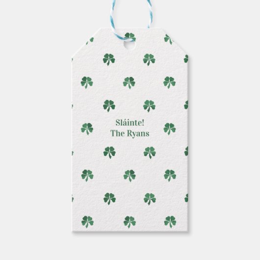 Étiquettes-cadeau Sláinte Lucky Painterly Clover Mariage irlandais (Devant)