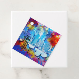 Étiquettes Cadeau SlipperyJoe NYC graffiti lune entourée de tourbill