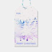 Étiquettes-cadeau Snow Laden Arbres de Noël en bleu violet et blanc (Devant)