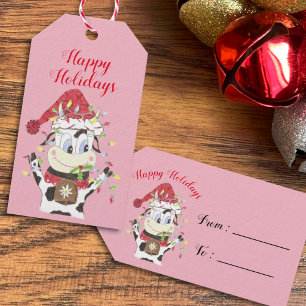 Étiquettes-cadeau Snowbell la vache rose Vacances tag cadeau