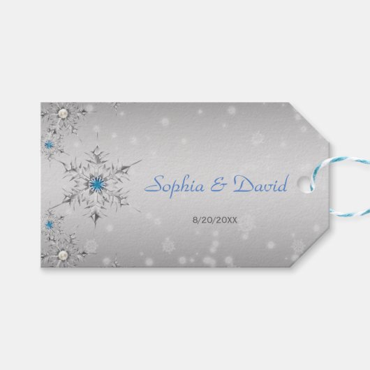 Étiquettes-cadeau Snowflakes en argent Crystals Mariage perles en ar (Devant (Horizontal))