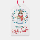 Étiquettes-cadeau Snowman avec couronne d'oiseaux rouges (Devant)