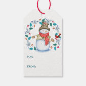 Étiquettes-cadeau Snowman avec couronne d'oiseaux rouges (Dos)