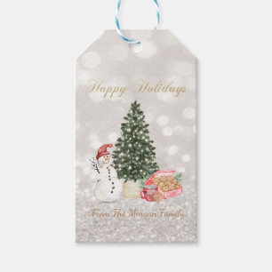 Étiquettes-cadeau Snowman, Cookis, Pine Tree Parties scintillant Bok