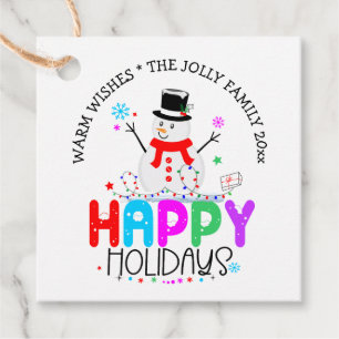 Étiquettes Cadeau Snowman Joyeuses Fêtes Colorées Noël