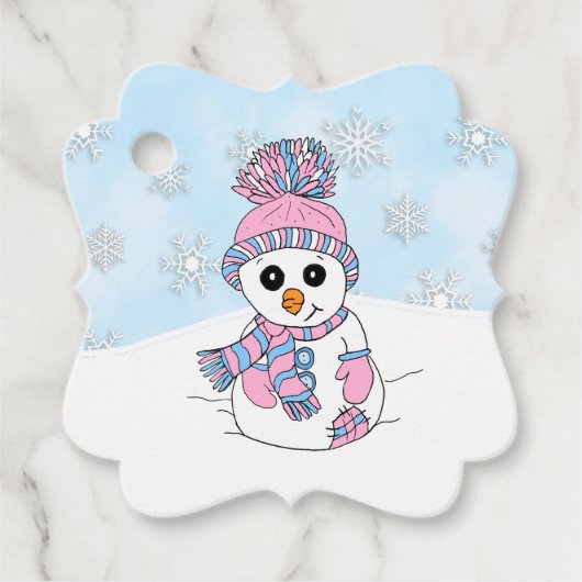 Étiquettes Cadeau Snowman rose de Noël personnalisé (Devant)