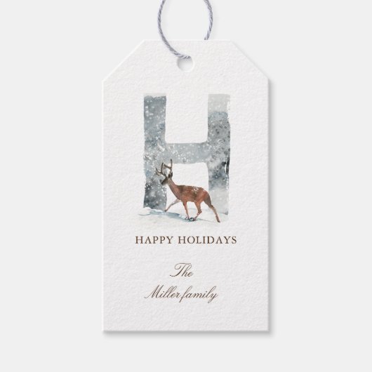 Étiquettes-cadeau Snowy Woodland Monogram Élégant Holiday Favoriser  (Devant)