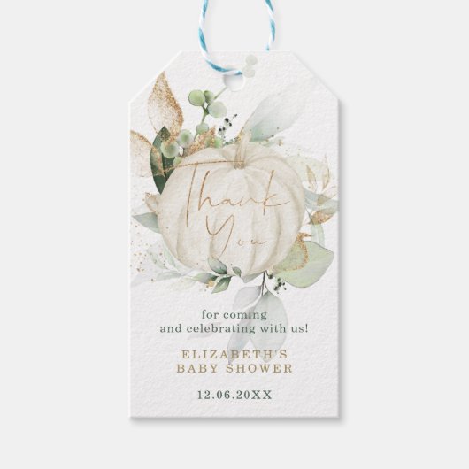 Étiquettes-cadeau Soft Autumn Greenery Gold Citrouille Douche Faveur (Devant)