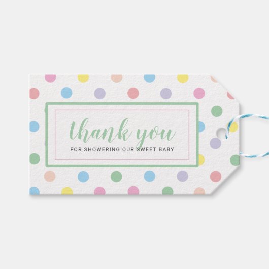 Étiquettes-cadeau Soft Pastel Baby shower Pois Merci (Devant (Horizontal))
