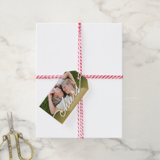 Étiquettes-cadeau Soirée Calligraphie Script Gold Ombre Photo Holida (With Twine)