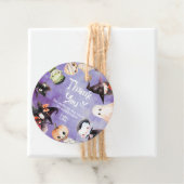 Étiquettes Cadeau Soirée costumée Monstres Halloween merci (En situation)