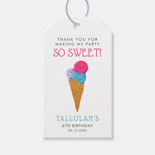Étiquettes-cadeau Soirée d'anniversaire à la crème glacée douce (Devant)