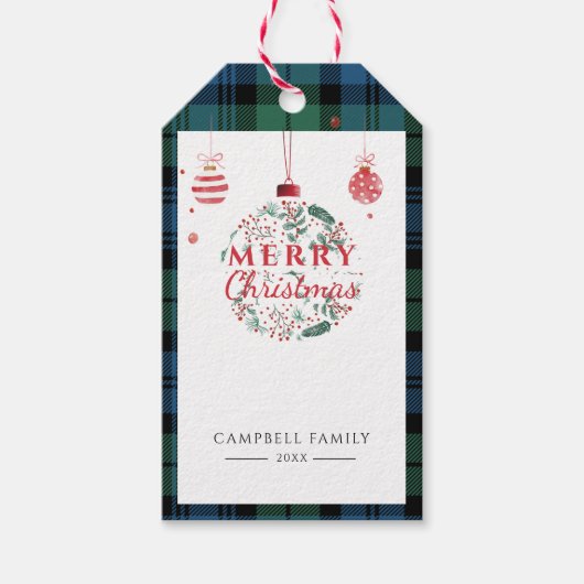 Étiquettes-cadeau Soirée de Noël programmée Rustic Campbell Tartan (Devant)