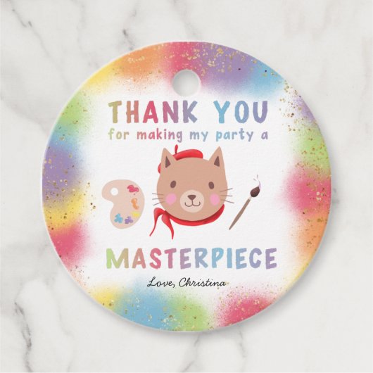 Étiquettes Cadeau Soirée de peinture mignonne Kitty Chat Anniversair (Devant)