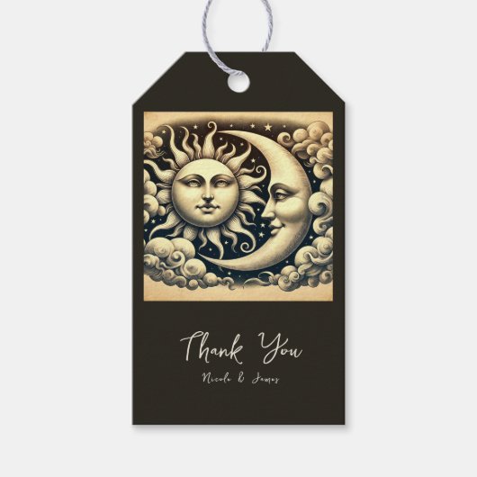 Étiquettes-cadeau Soleil céleste vintage et lune (Devant)