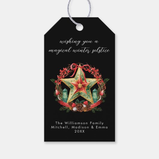 Étiquettes-cadeau Solstice d'hiver Wreath Star Noël Yule (Devant)