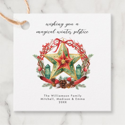 Étiquettes Cadeau Solstice d'hiver Wreath Star Noël Yule (Devant)
