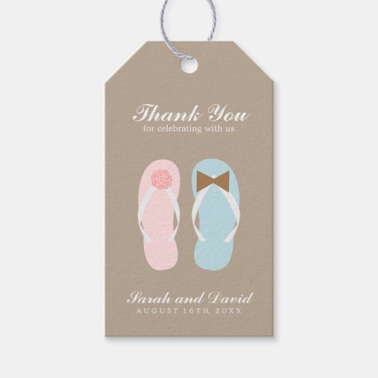 Étiquettes-cadeau Son et son Mariage de sandales de plage (Devant)