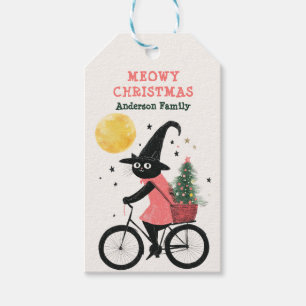 Étiquettes-cadeau Sorcière Chat Noir Cycling Éffrayant Meowy Noël