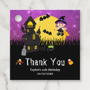 Étiquettes Cadeau Sorcière de fête d'anniversaire d'Halloween violet