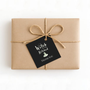 Étiquettes Cadeau Sorcière qui se marie Mariage Halloween noir Merci
