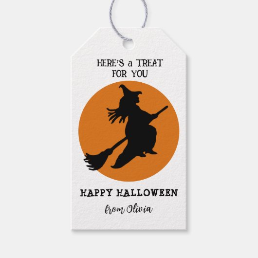 Étiquettes-cadeau Sorcière Retro Flying sur la lune Halloween Favor (Devant)