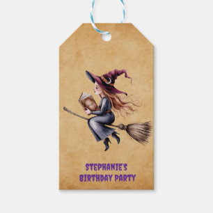 Étiquettes-cadeau Sorcière Whimsical Flying Broom Girl Birthday Part