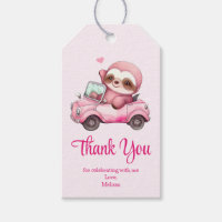 Sourire rose Sloth conduisant un Merci convertible