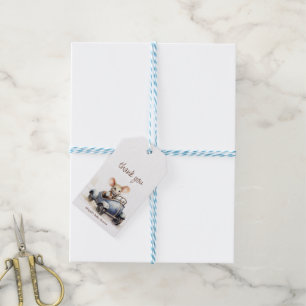 Étiquettes-cadeau Souris d'aquarelle mignonne en Baby shower voiture