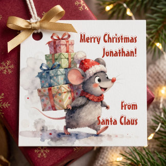 Étiquettes Cadeau Souris Fantaisiste Aquarelle De Noël Enfants Xmas