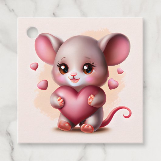 Étiquettes Cadeau Souris pour bébé avec le coeur de Valentine (Devant)