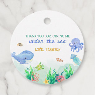 Étiquettes Cadeau Sous la mer Nautique Tortue de baleine Anniversair
