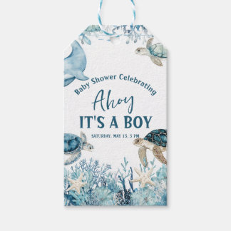 Étiquettes-cadeau Sous l'Ahoy bleu mer C'est un Baby shower garçon