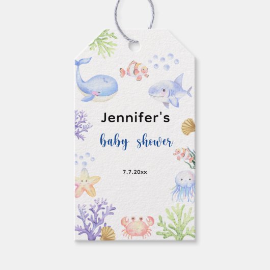 Étiquettes-cadeau Sous Le Baby shower De La Mer Animaux (Devant)