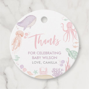 Étiquettes Cadeau Sous le Baby shower de mer Merci fille