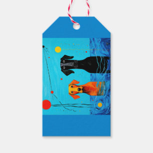 Étiquettes-cadeau Sous l'Horizon Bleu - Chiens Colorés Surréalistes