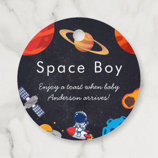 Étiquettes Cadeau Space Boy Planets mignon Baby shower astronaute (Dos)