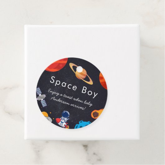 Étiquettes Cadeau Space Boy Planets mignon Baby shower astronaute (En situation)