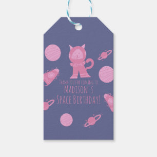 Étiquettes-cadeau Space Cat Pink Galaxy Anniversaire