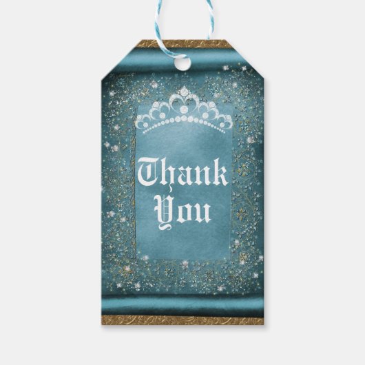 Étiquettes-cadeau Sparkling turquoise & Gold Diamond Tiara Scroll Pa (Devant)