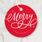 Étiquettes Cadeau Sparkly Bubbly Script Merry Holiday (Devant)